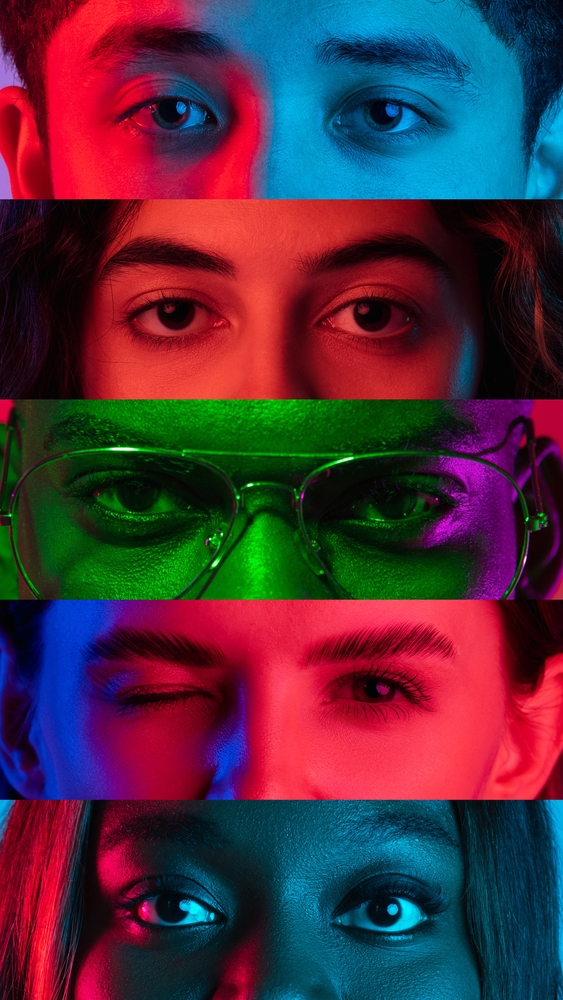 vertical,collage,of,open,eyes,of,young,multiethnic,men,and